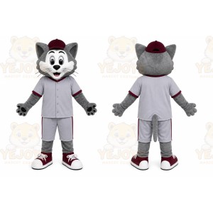 Gray Cat Mascot Costume with Custom Logo
