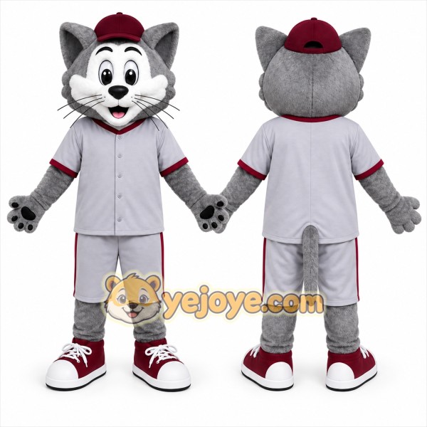 Gray Cat Mascot Costume with Custom Logo