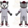 Gray Cat Mascot Costume with Custom Logo