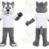 Gray Wolf Mascot Costume with Custom Logo