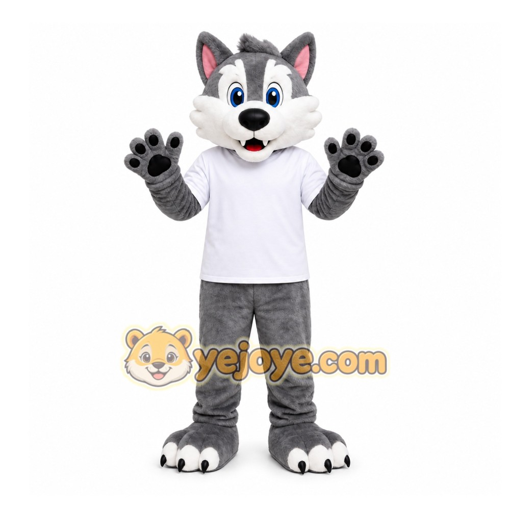 Gray Wolf Mascot Costume with Custom Logo Gray Wolf Mascot Costume with Custom Logo