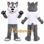 Gray Wolf Mascot Costume with Custom Logo