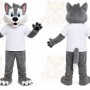 Gray Wolf Mascot Costume with Custom Logo