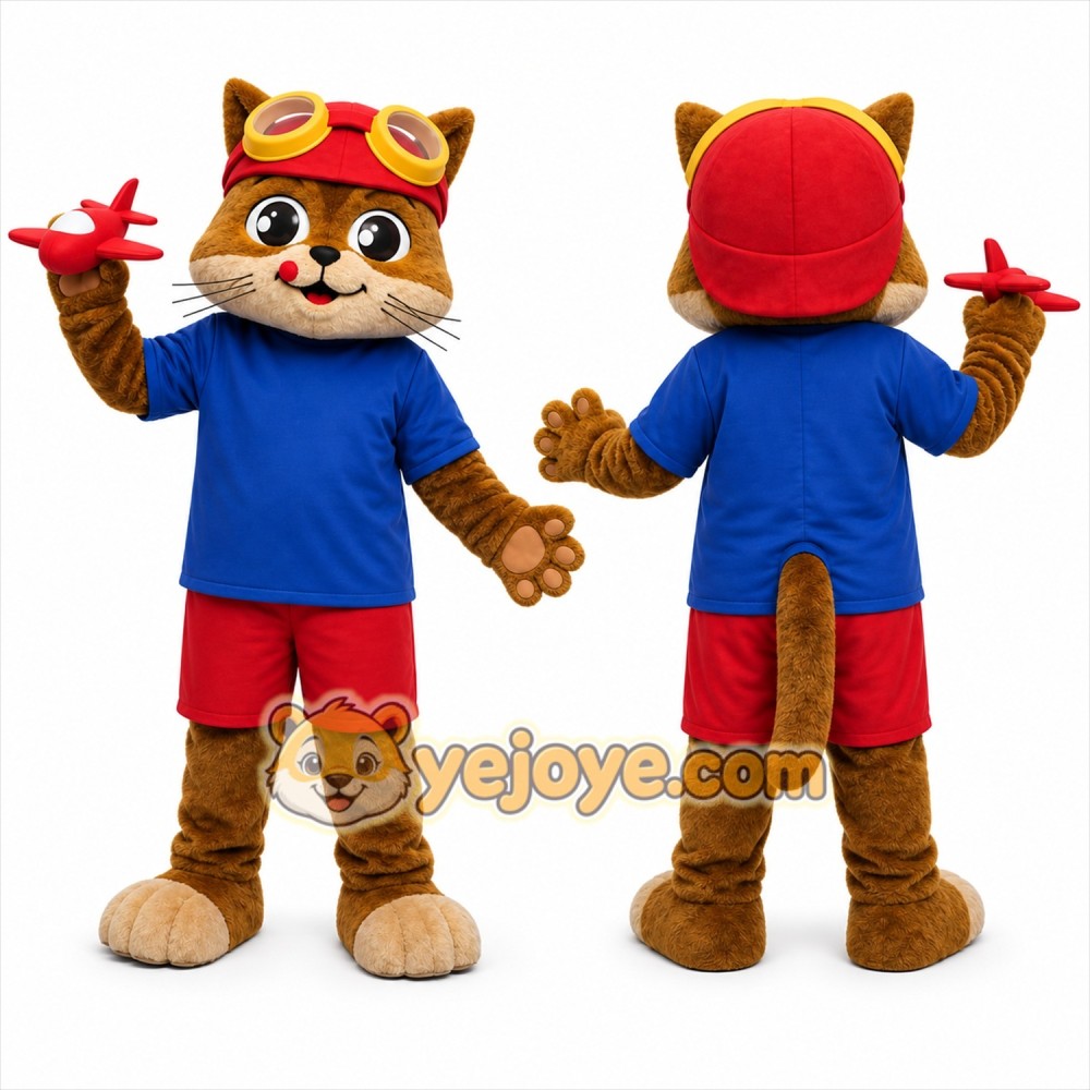 Brown Cat Mascot Costume with Custom Logo Brown Cat Mascot Costume with Custom Logo