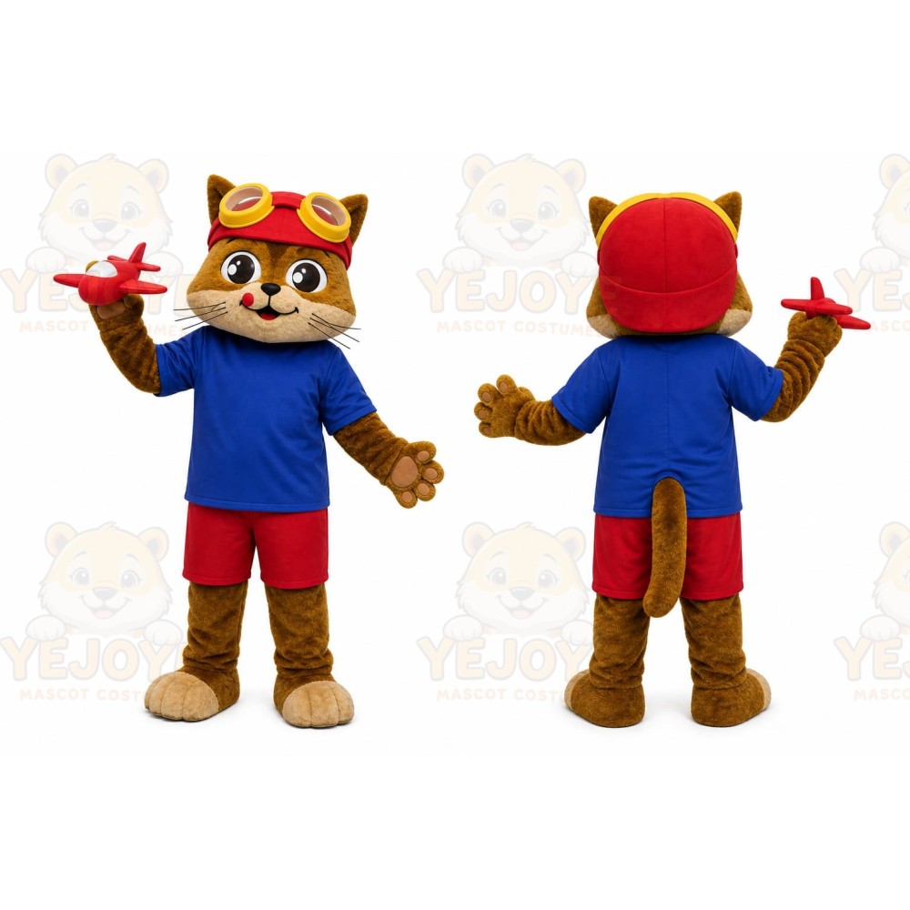 Brown Cat Mascot Costume with Custom Logo