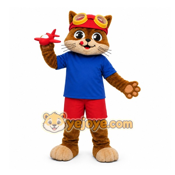Brown Cat Mascot Costume with Custom Logo
