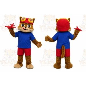 Brown Cat Mascot Costume with Custom Logo