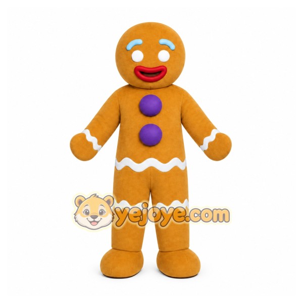 Brown Gingerbread Man Mascot Costume with Custom Logo
