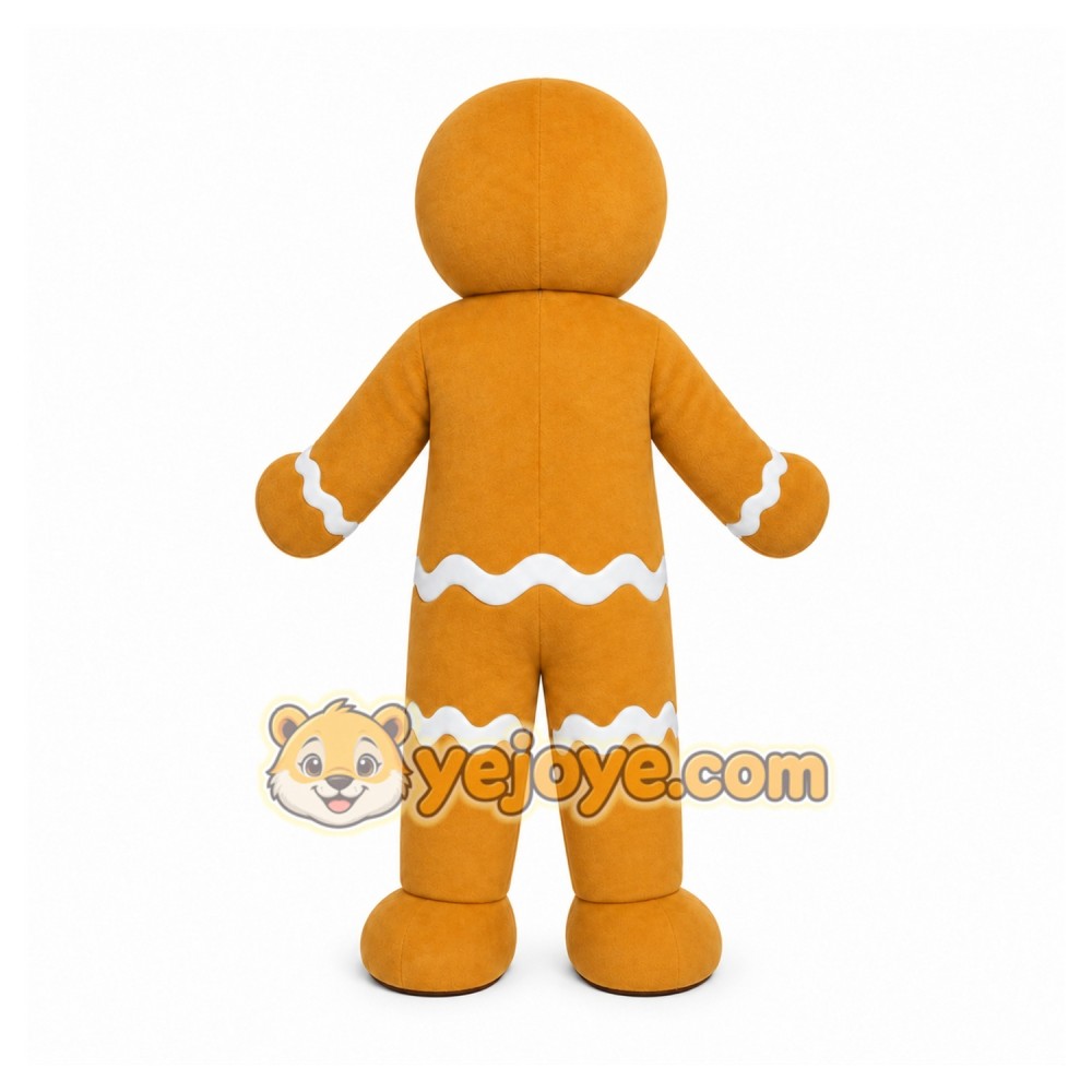 Brown Gingerbread Man Mascot Costume with Custom Logo