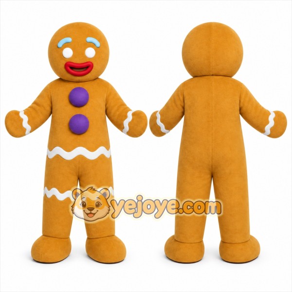 Brown Gingerbread Man Mascot Costume with Custom Logo