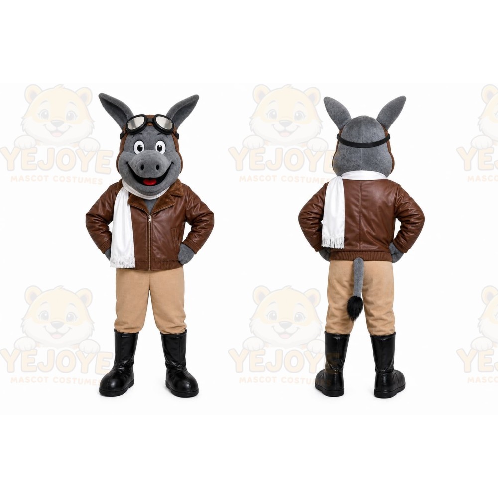 Gray Donkey Mascot Costume with Custom Logo