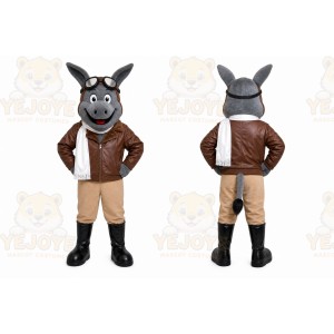 Gray Donkey Mascot Costume with Custom Logo