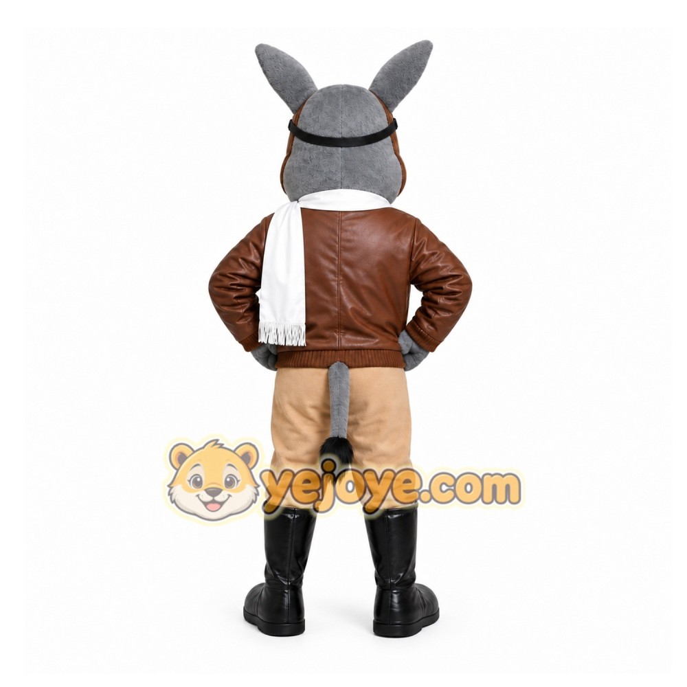 Gray Donkey Pilot Mascot Costume with Custom Logo