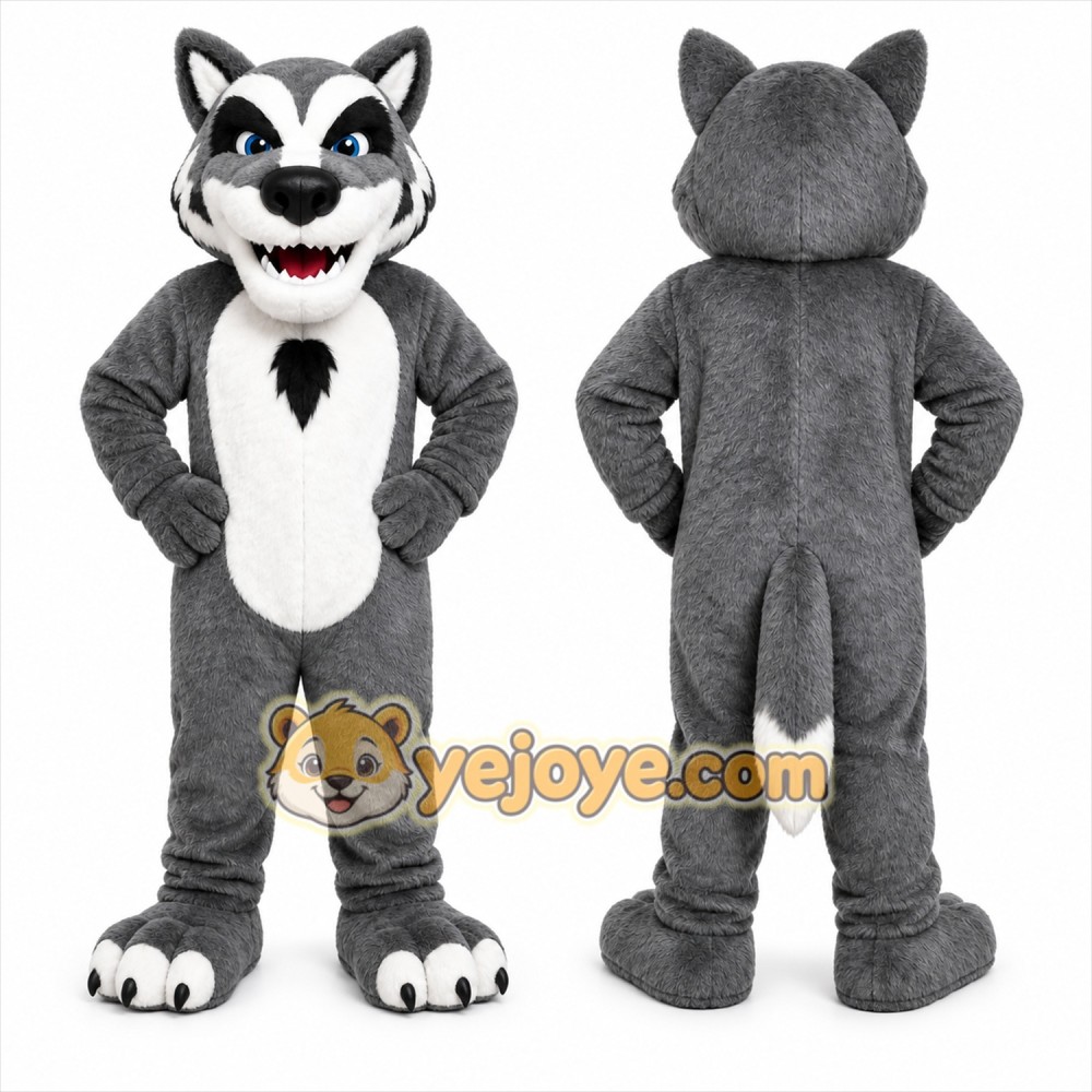 Gray Wolf Mascot Costume with Custom Logo Gray Wolf Mascot Costume with Custom Logo