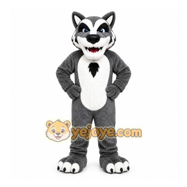 Gray Wolf Mascot Costume with Custom Logo Gray Wolf Mascot Costume with Custom Logo