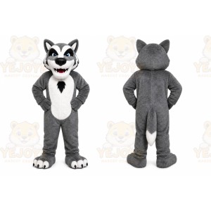 Gray Wolf Mascot Costume with Custom Logo