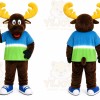 Brown Moose Mascot Costume with Custom Logo