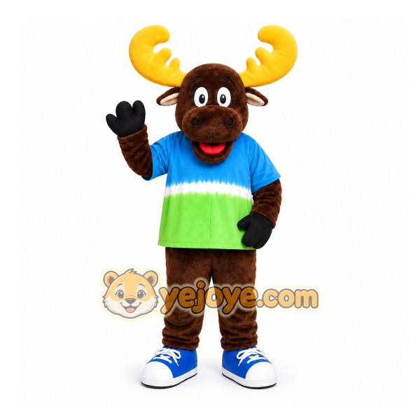 Brown Moose Mascot Costume with Custom Logo
