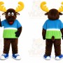 Brown Moose Mascot Costume with Custom Logo