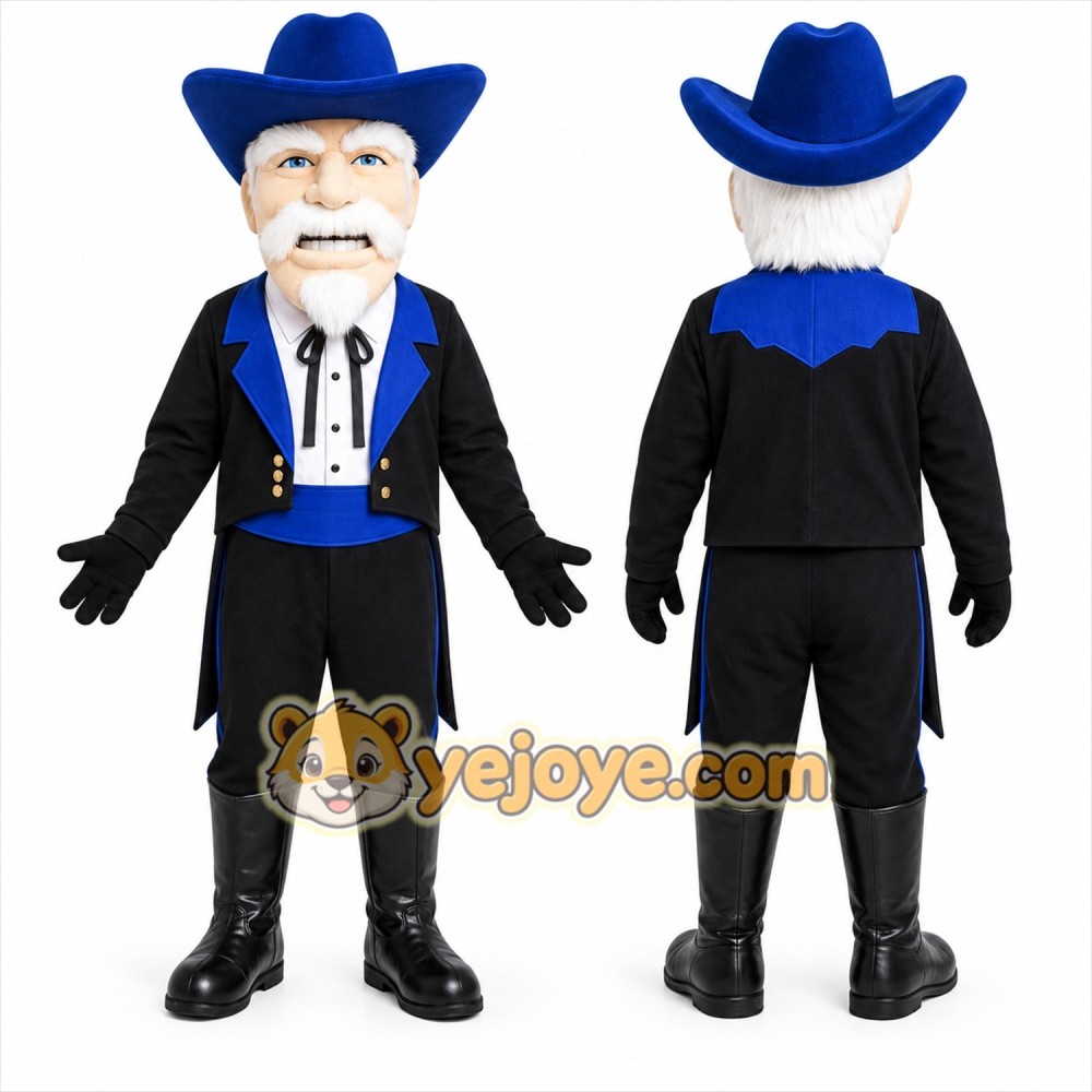 Black Cowboy Mascot Costume with Custom Logo Black Cowboy Mascot Costume with Custom Logo