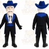 Black Cowboy Mascot Costume with Custom Logo