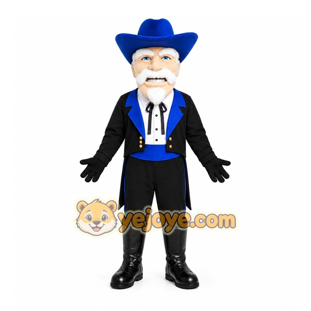 Black Cowboy Mascot Costume with Custom Logo Black Cowboy Mascot Costume with Custom Logo