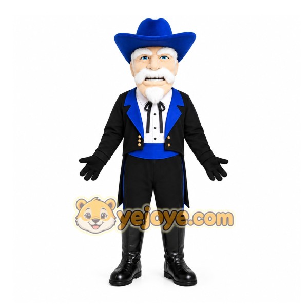 Black Cowboy Mascot Costume with Custom Logo
