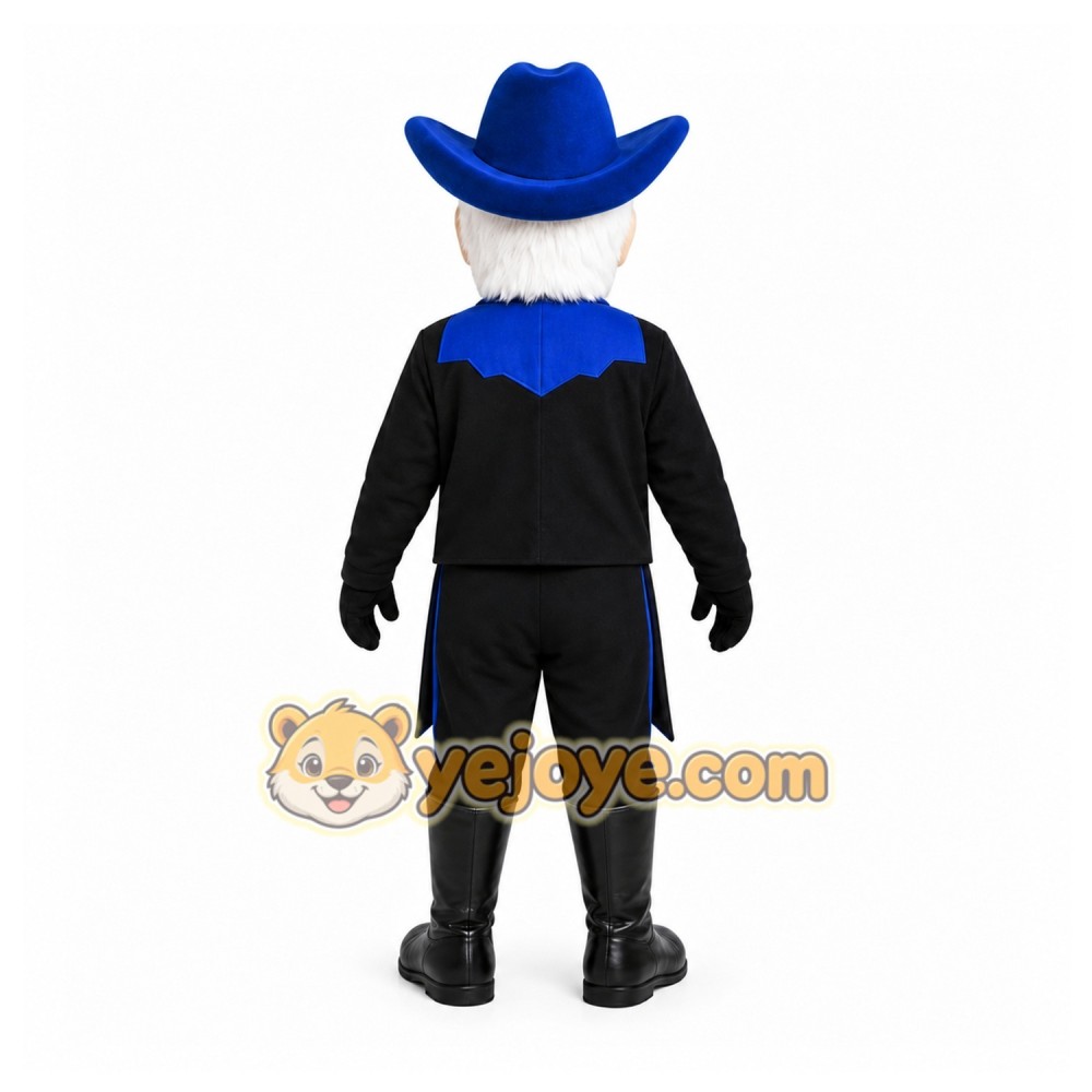 Black Cowboy Mascot Costume with Custom Logo Black Cowboy Mascot Costume with Custom Logo