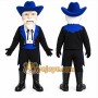 Black Cowboy Mascot Costume with Custom Logo