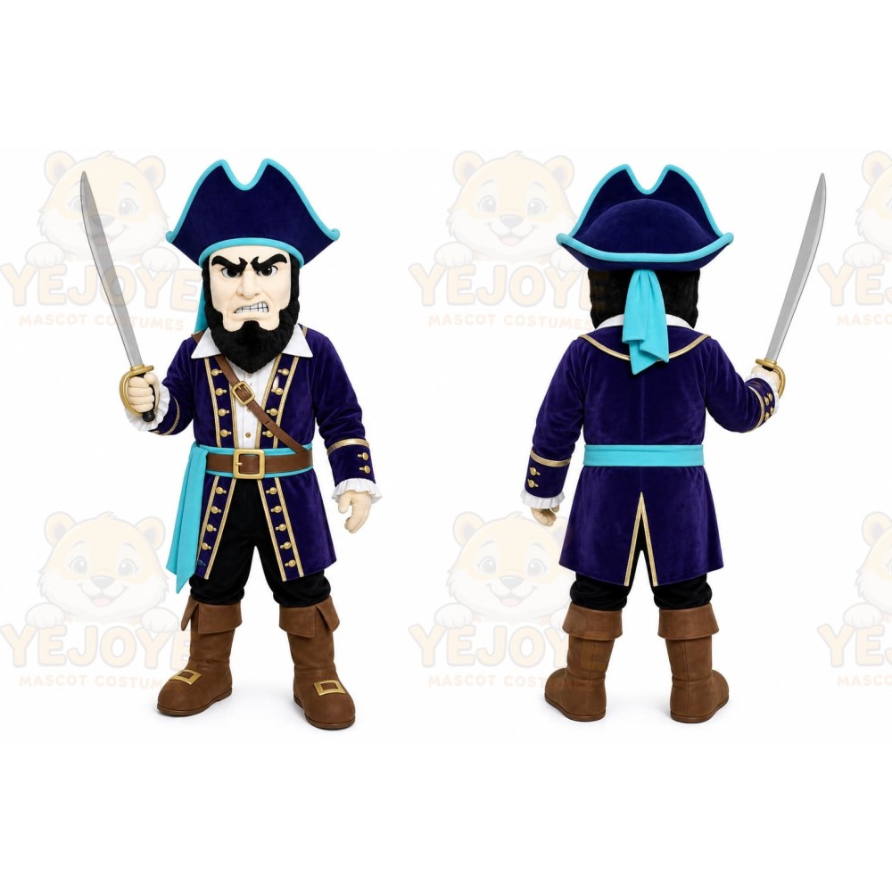 Blue Pirate Mascot Costume with Custom Logo