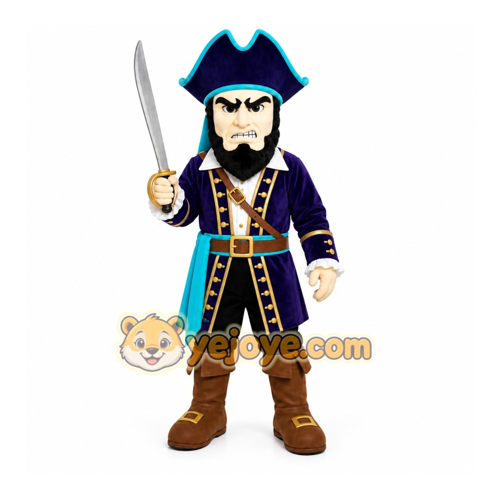 Blue Pirate Mascot Costume with Custom Logo