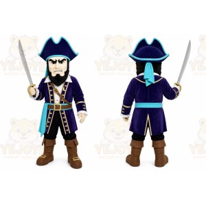 Blue Pirate Mascot Costume with Custom Logo