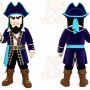 Blue Pirate Mascot Costume with Custom Logo