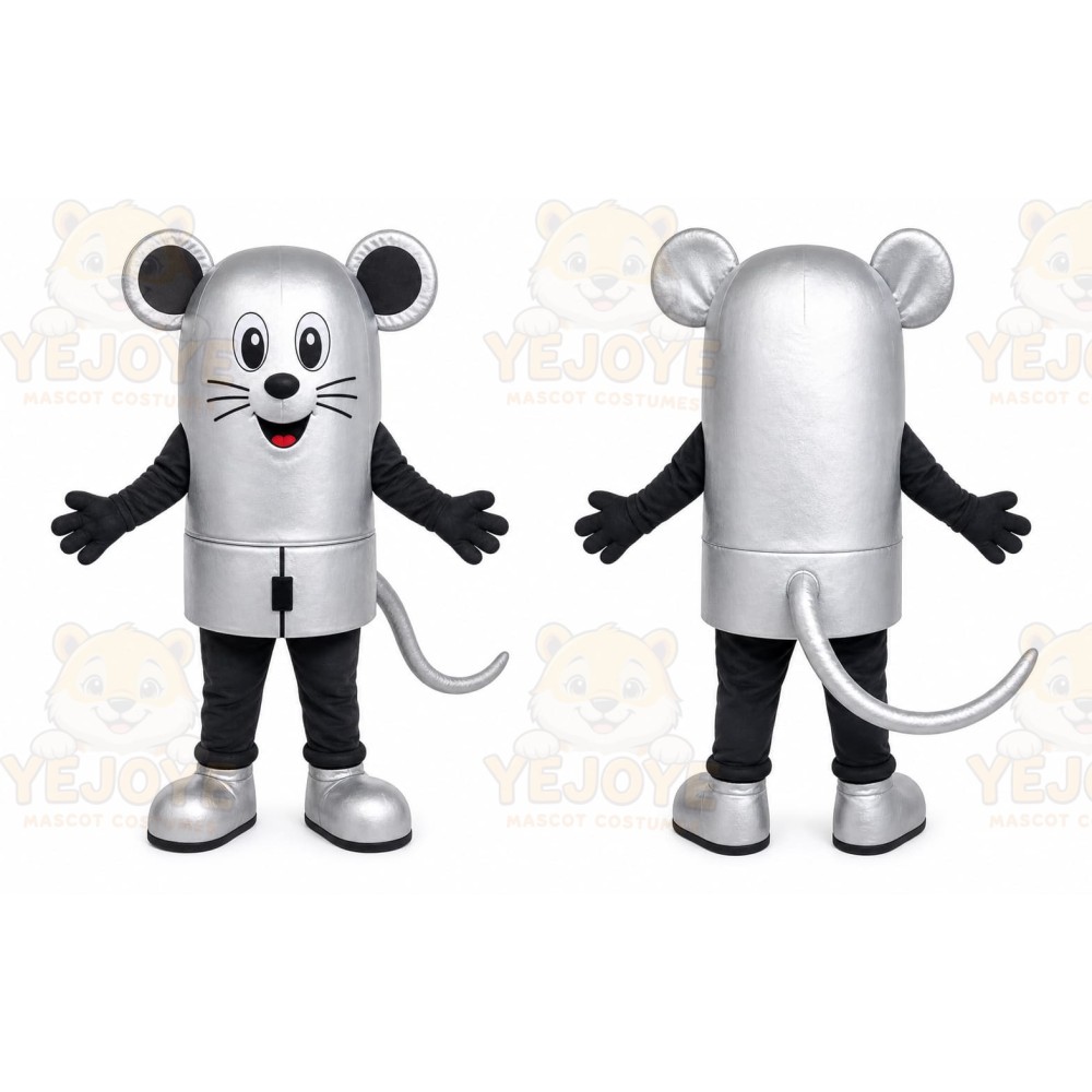 Silver Mouse Mascot Costume with Custom Logo