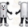 Silver Mouse Mascot Costume with Custom Logo