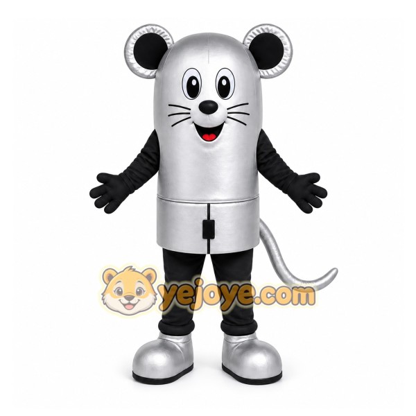 Silver Mouse Mascot Costume with Custom Logo Silver Mouse Mascot Costume with Custom Logo
