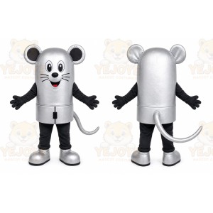 Silver Mouse Mascot Costume with Custom Logo
