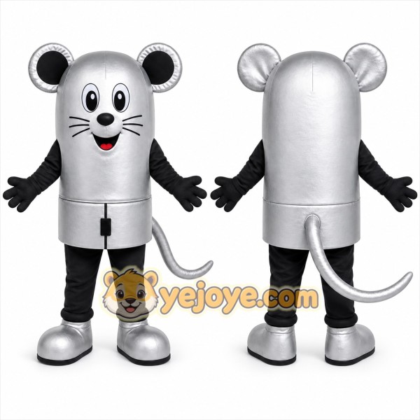 Silver Mouse Mascot Costume with Custom Logo