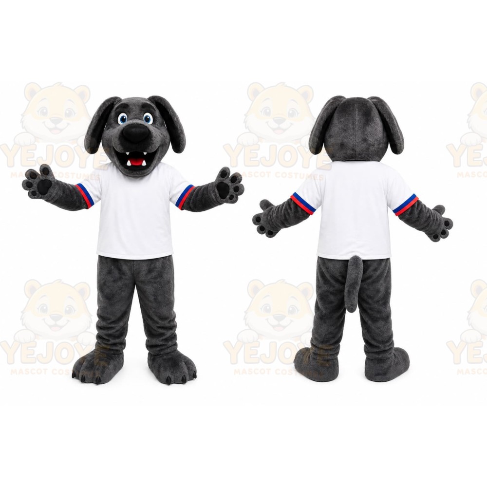 Gray Dog Mascot Costume with Custom Logo