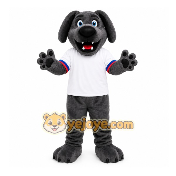 Gray Dog Mascot Costume with Custom Logo Gray Dog Mascot Costume with Custom Logo