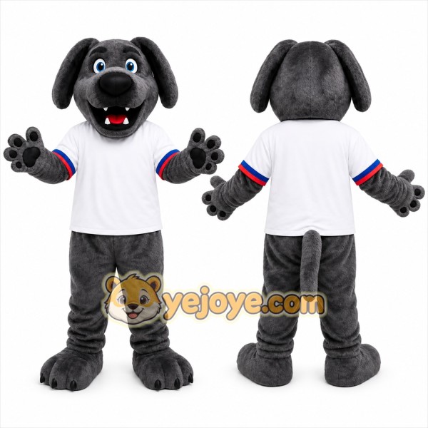 Gray Dog Mascot Costume with Custom Logo