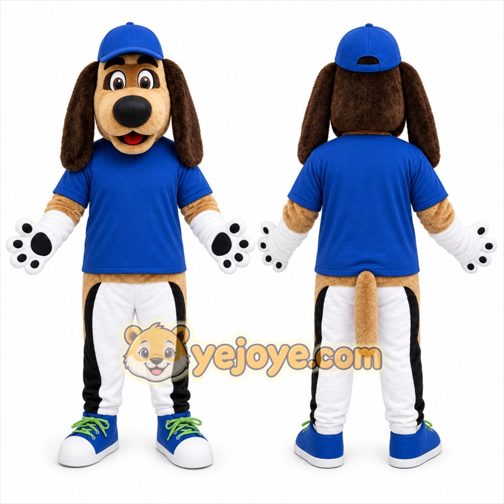 Blue Dog Mascot Costume with Custom Logo