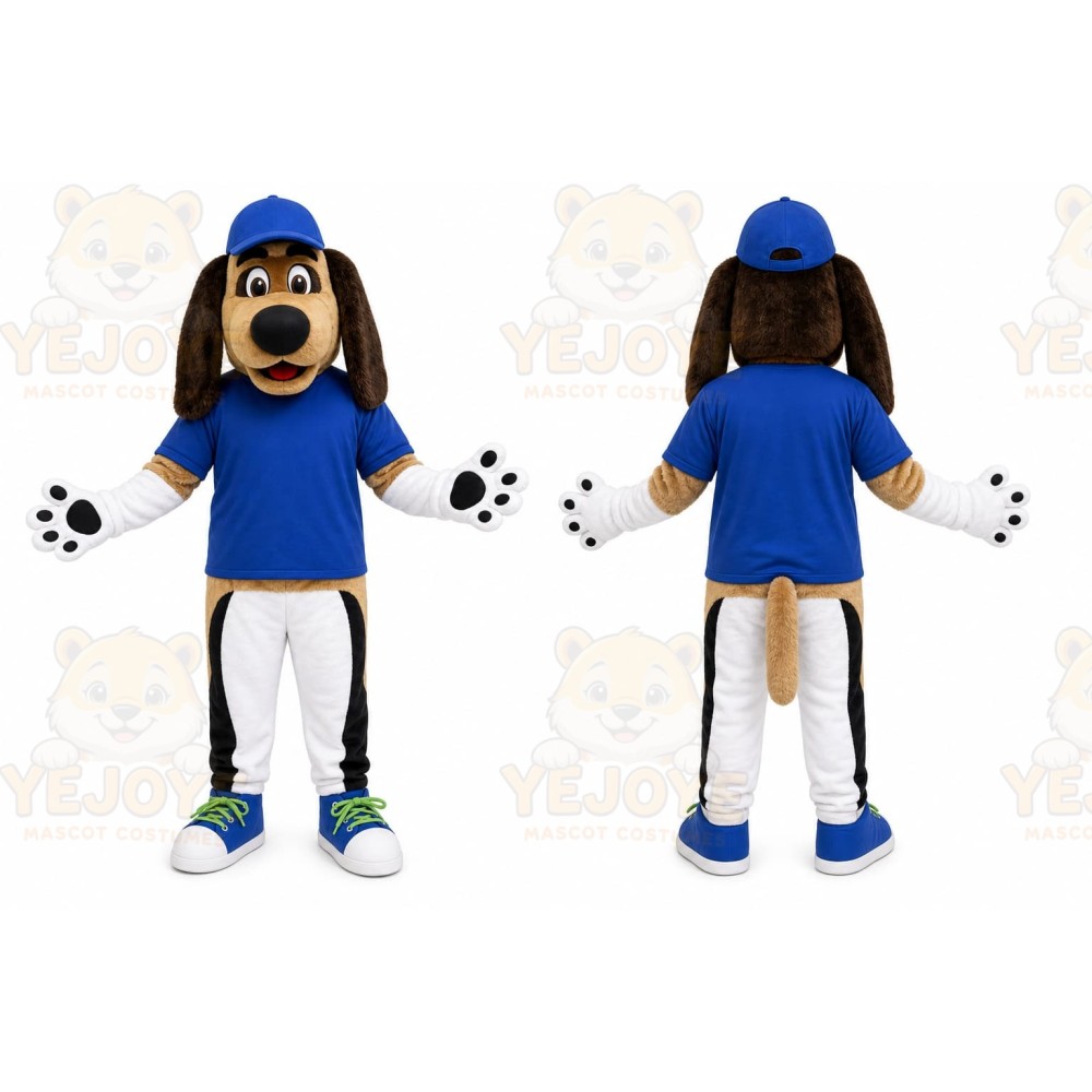 Blue Dog Mascot Costume with Custom Logo