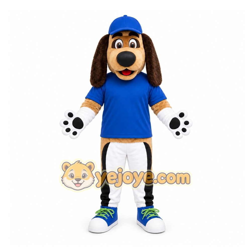 Blue Dog Mascot Costume with Custom Logo