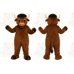 Brown Bull Mascot Costume with Custom Logo