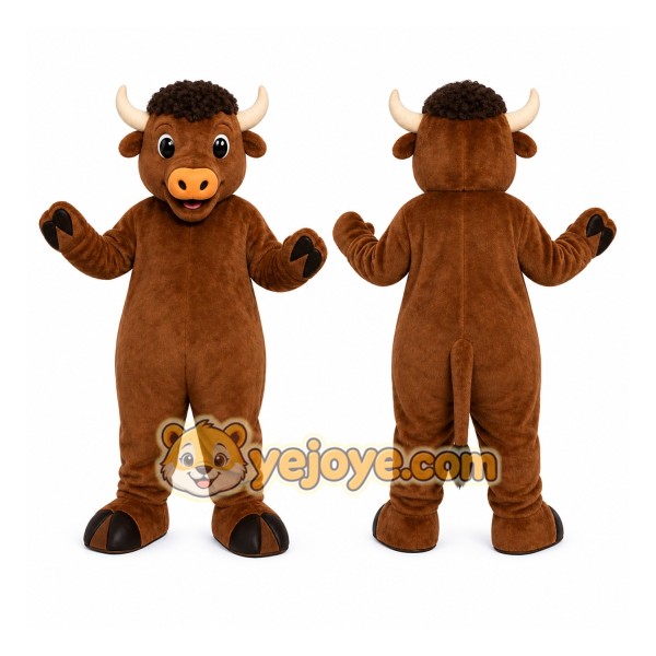 Brown Bull Mascot Costume with Custom Logo