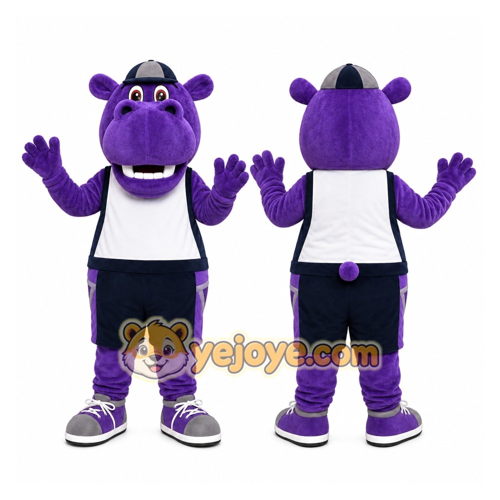 Purple Hippo Mascot Costume with Custom Logo Purple Hippo Mascot Costume with Custom Logo