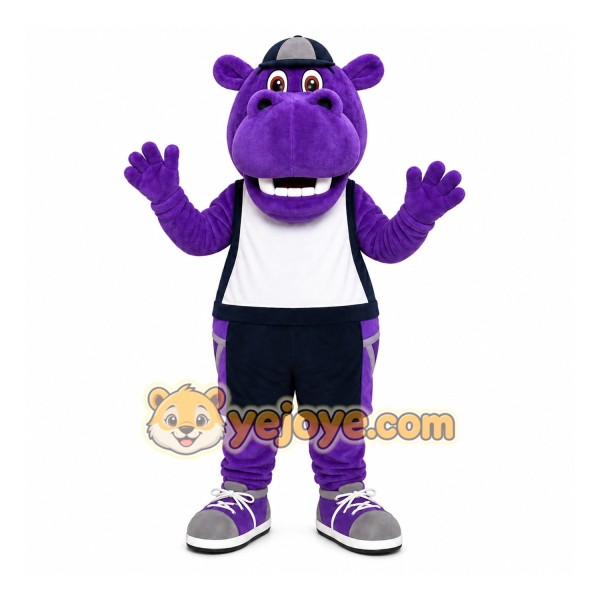 Purple Hippo Mascot Costume with Custom Logo