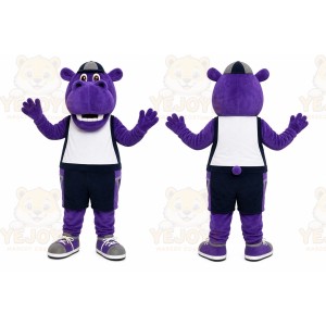 Purple Hippo Mascot Costume with Custom Logo