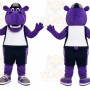 Purple Hippo Mascot Costume with Custom Logo